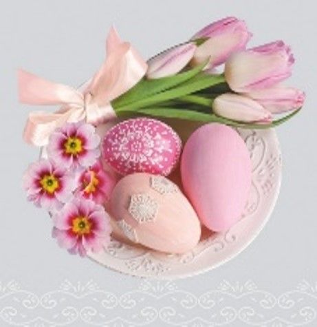Maki ubrousky velikono�n� 3vrstv� 33 x 33 cm 20 ks -Easter Eggs with Pink Tulips and Primr Maki ubrousky velikono�n� 3vrstv� 33 x 33 cm 20 ks -Easter Eggs with Pink Tulips and Primr